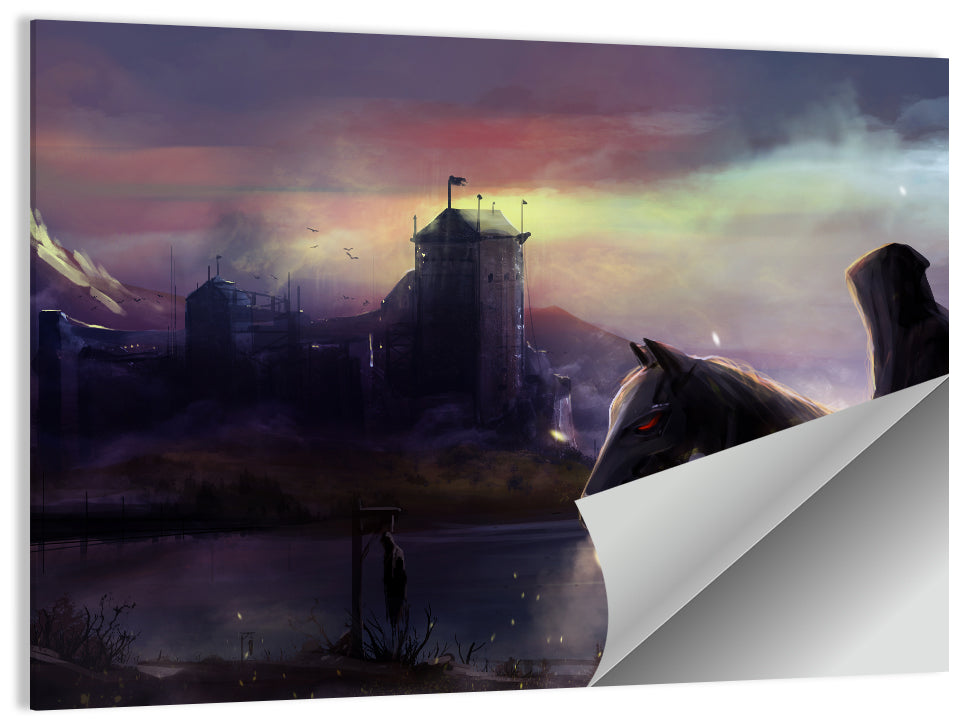 Horseman at Dusk by Misty Castle Wall Art