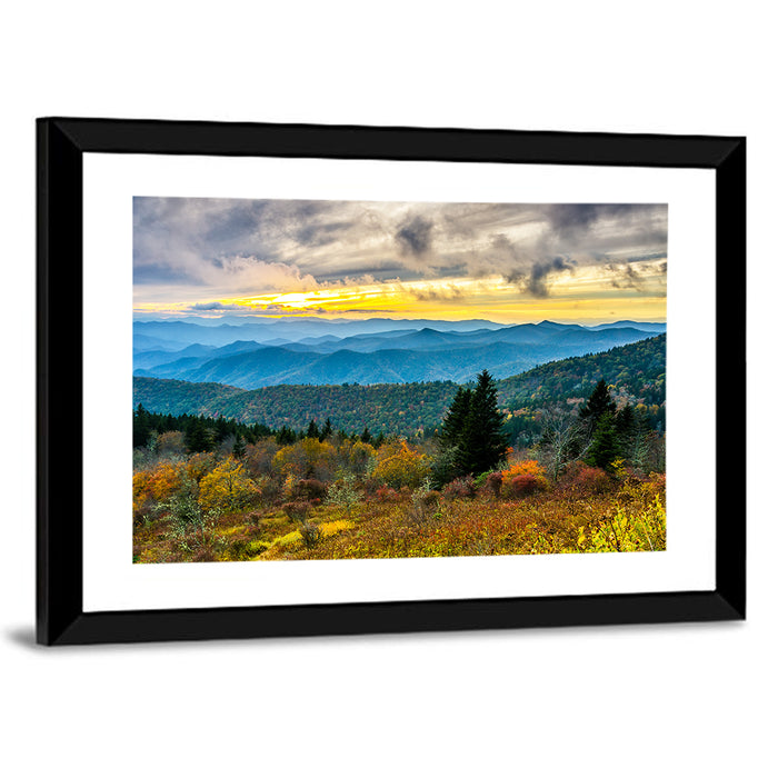 Cowee Mountains Sunset Wall Art as a framed print