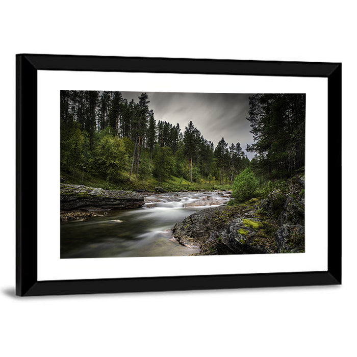 Mossy Forest Stream Wall Art as a framed print