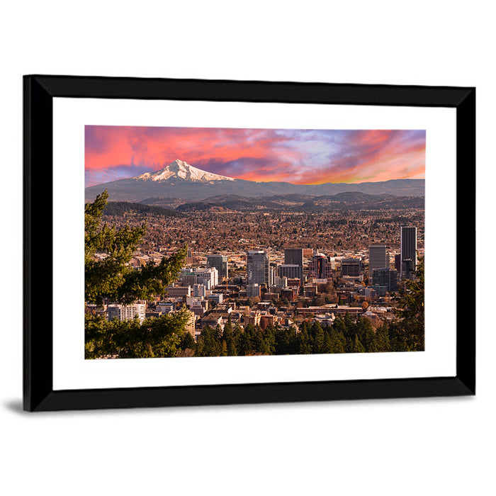 Portland Skyline at Sunset Wall Art as a framed print