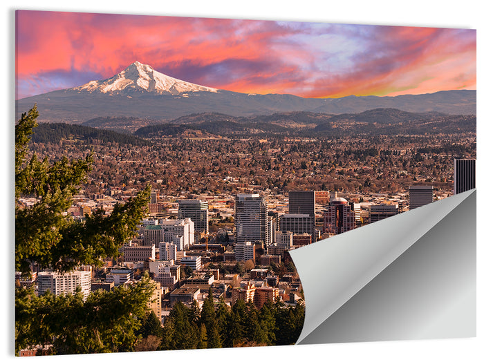Portland Skyline at Sunset Wall Art as a poster print