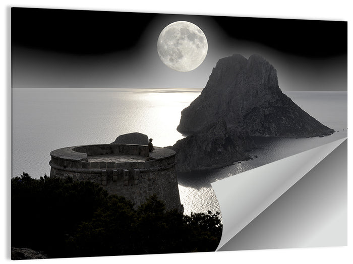 Pirates Tower Moonlit Watchtower, Ibiza Wall Art as a poster print