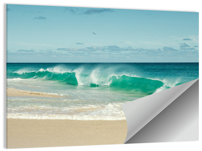 Turquoise Wave on Sandy Beach Wall Art as a poster print