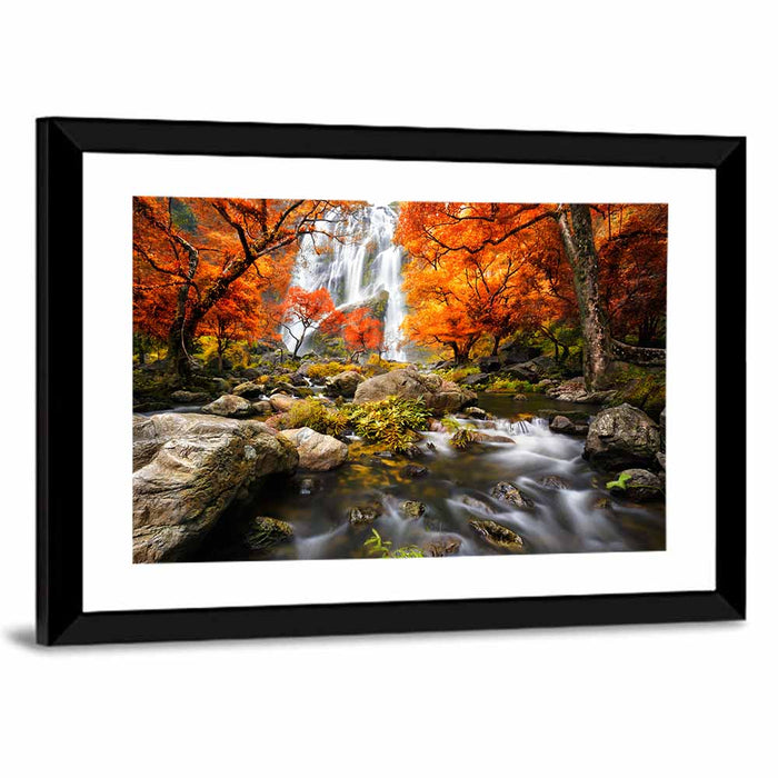 Autumn Forest Waterfall Wall Art as a framed print