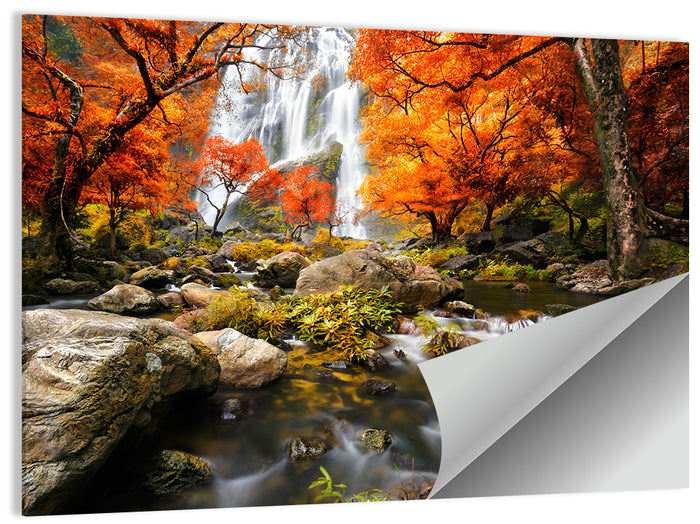 Autumn Forest Waterfall Wall Art as a poster print