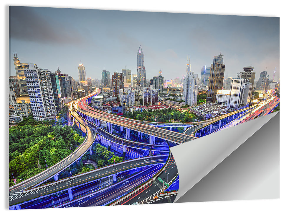 Shanghai Dusk Interchange Cityscape Wall Art
