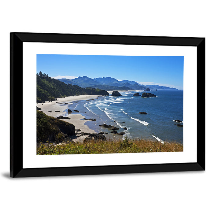 Cannon Beach Morning Shoreline Wall Art as a framed print