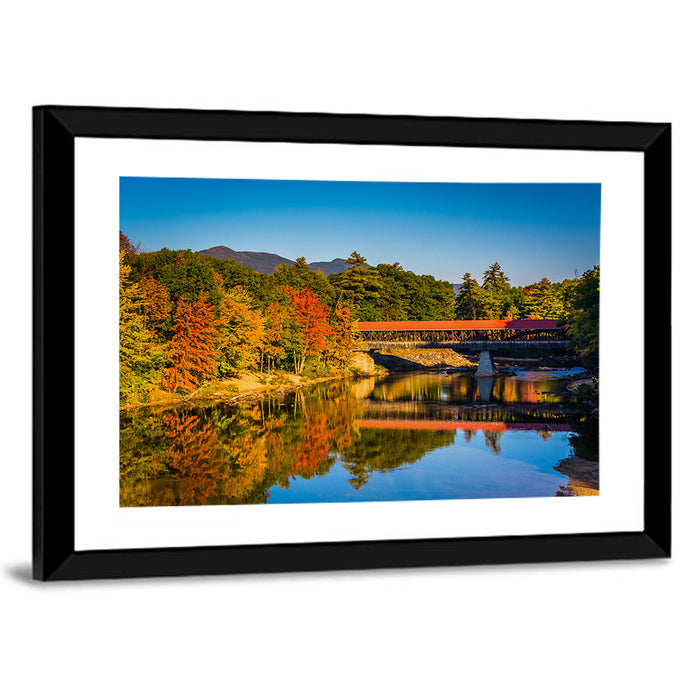 Albany Covered Bridge on Saco River Wall Art as a framed print