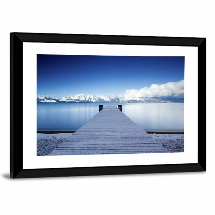 Frosted Pier at Lake Tahoe Wall Art as a framed print