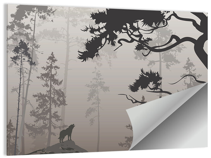 Howling Wolf in Misty Forest Wall Art as a poster print