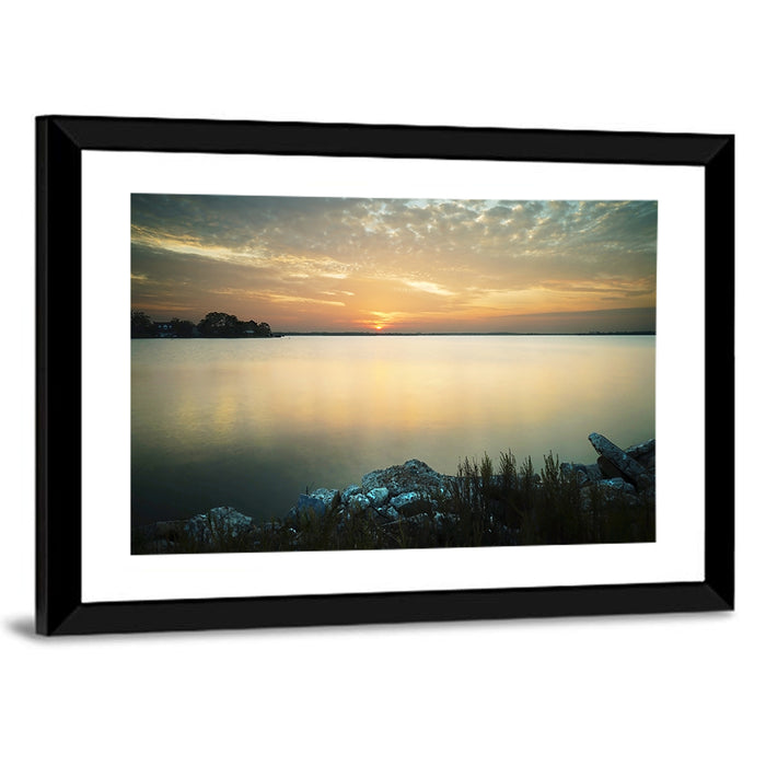Lake Conroe Sunset Reflection Wall Art as a framed print