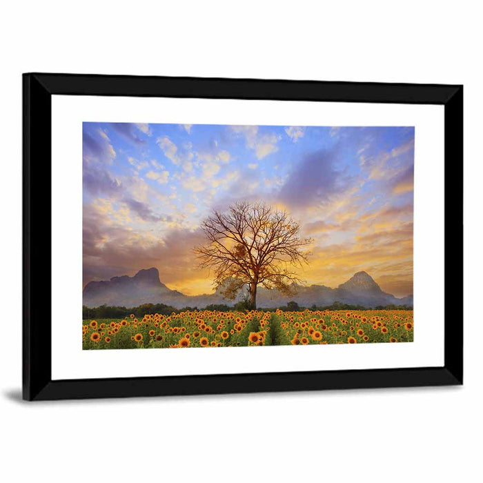 Sunflower Field at Sunset Wall Art as a framed print