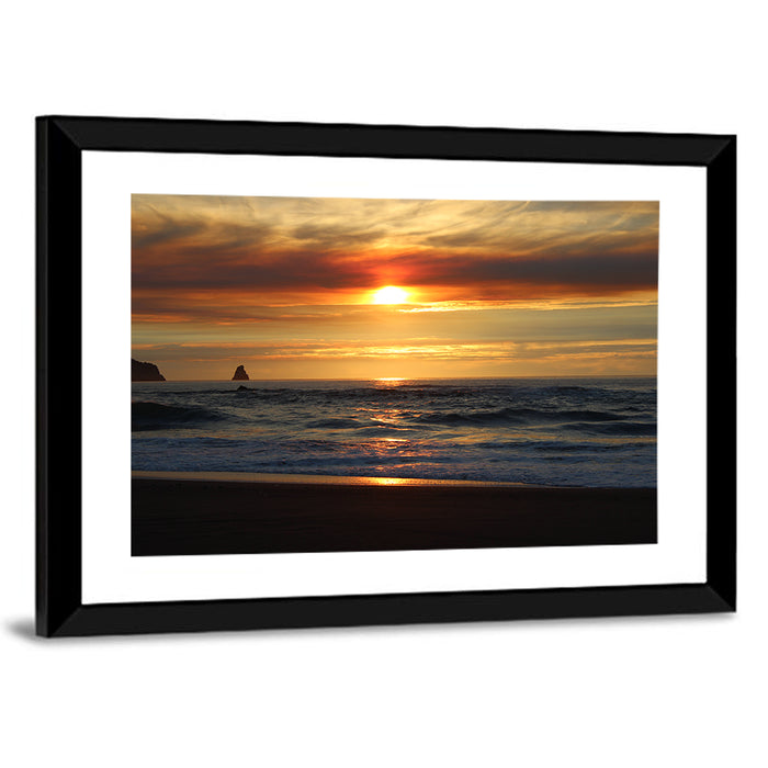 Oregon Sea Stack Sunset Wall Art as a framed print