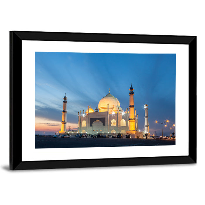 Siddiqa Fatima Zahra Mosque at Dusk Wall Art as a framed print