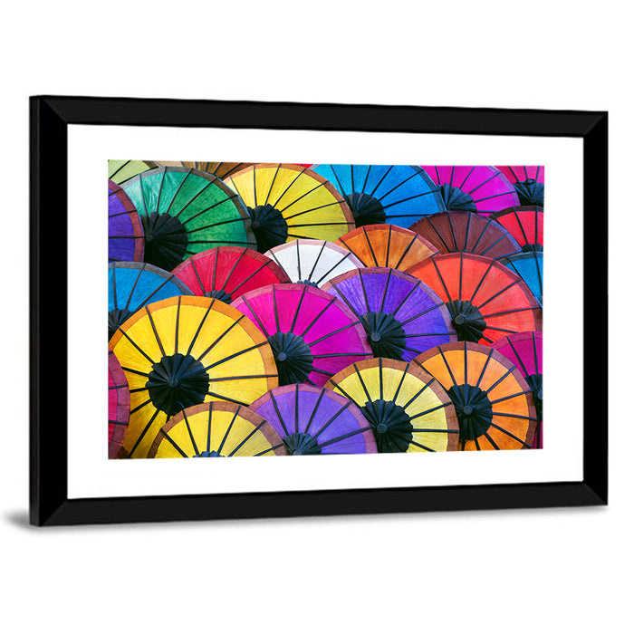 Vibrant Market Parasols Wall Art as a framed print