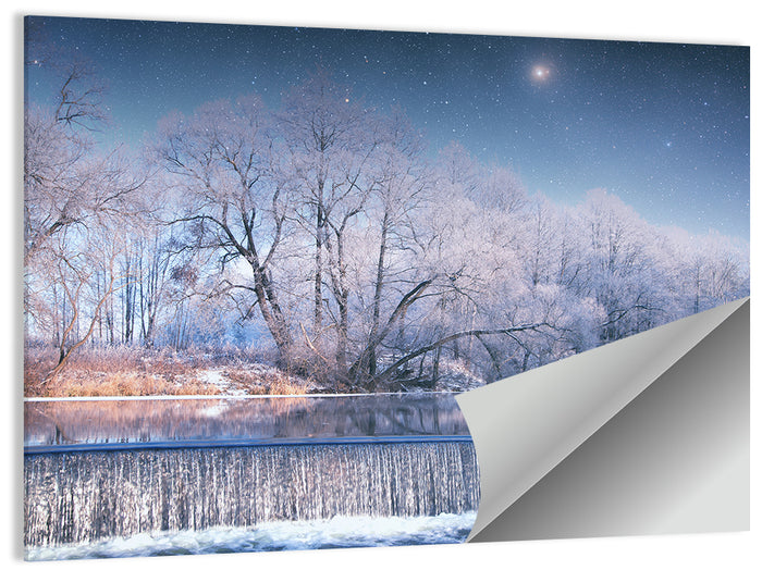 Starlit Winter Waterfall Wall Art as a poster print
