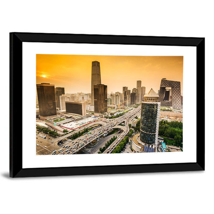 Beijing Cbd Skyline at Sunset Wall Art as a framed print