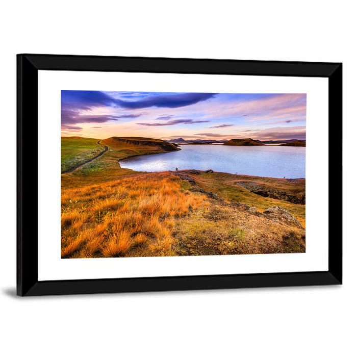 Sunset Over Lake Myvatn Wall Art as a framed print