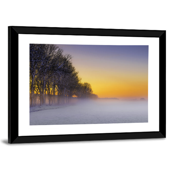 Winter Fog at Sunset Wall Art as a framed print