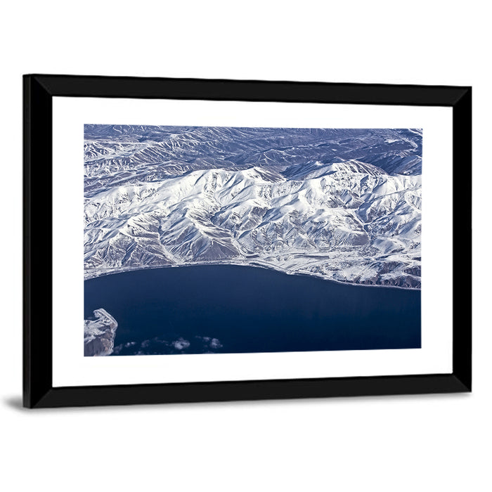 Lake Sevan Aerial Winter View Wall Art as a framed print