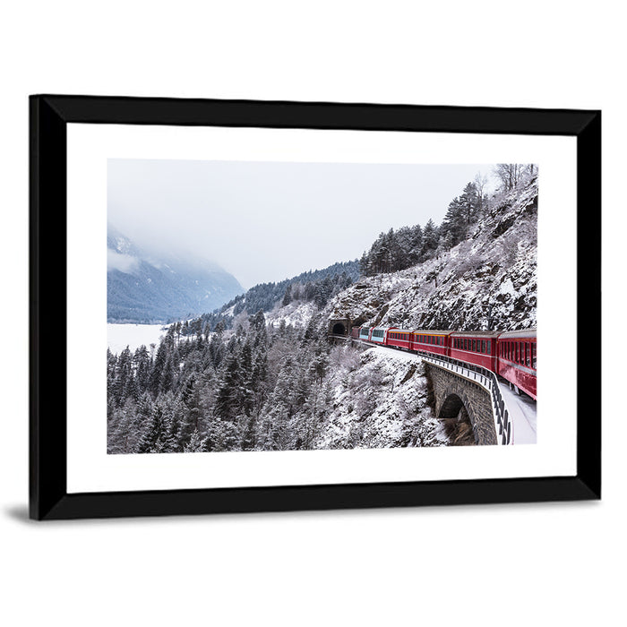 Red Train at Landwasser Viaduct Wall Art as a framed print