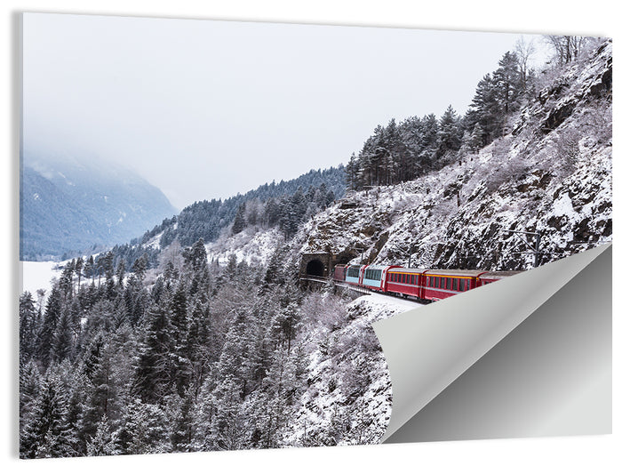 Red Train at Landwasser Viaduct Wall Art as a poster print