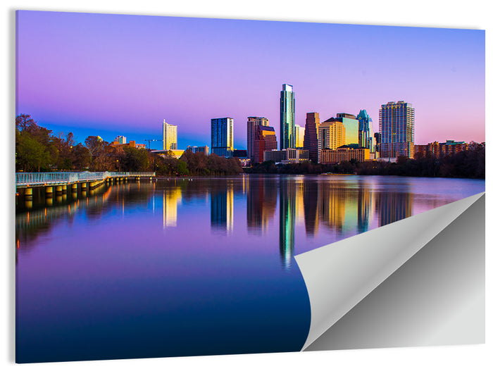 Austin Skyline Reflection at Twilight Wall Art as a poster print