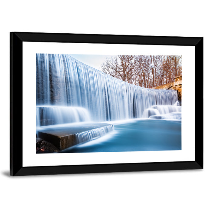 Seeley's Pond Winter Waterfall Wall Art as a framed print