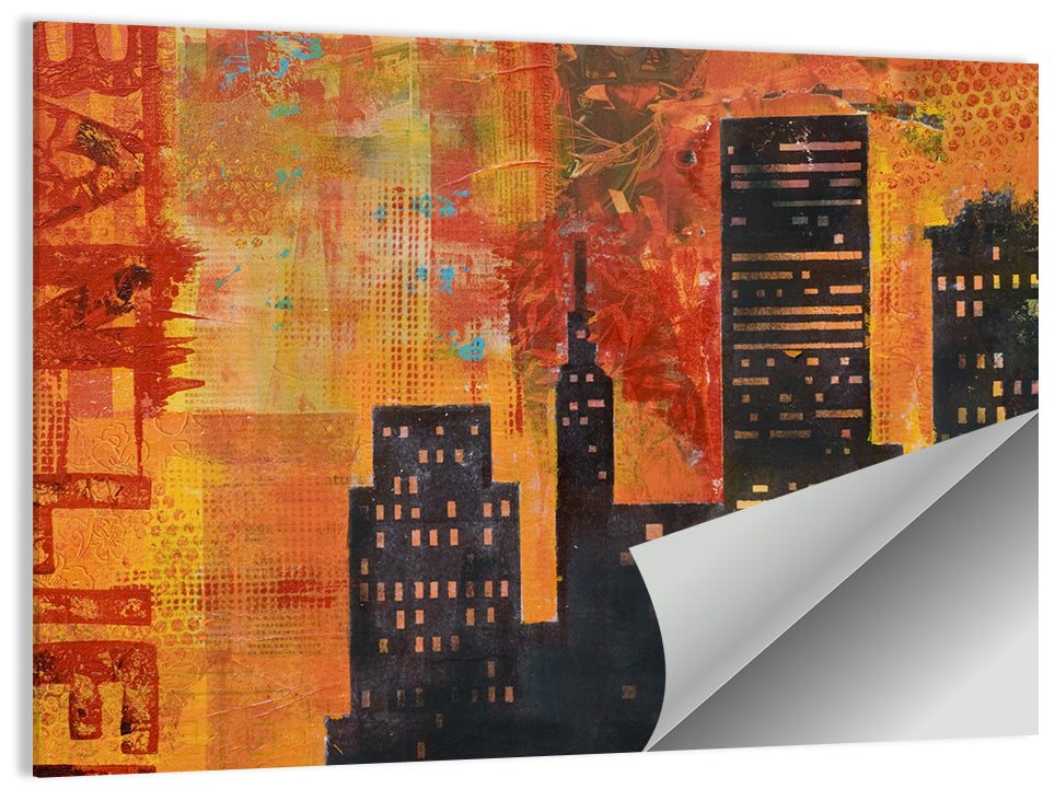 Textured Orange City Skyline Wall Art
