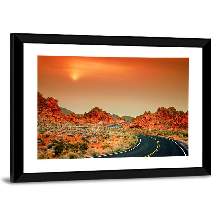 Valley of Fire Winding Road Wall Art as a framed print