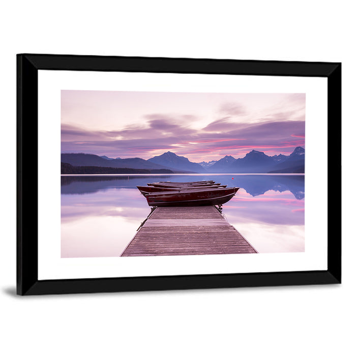 Lake Mcdonald Sunset Dock Wall Art as a framed print