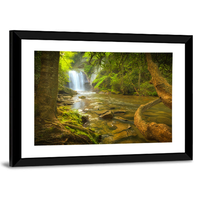 Deep Forest Waterfall Wall Art as a framed print