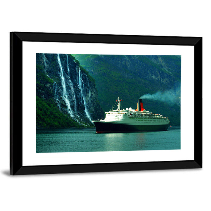 Cruise Ship at Geiranger Fjord Wall Art as a framed print