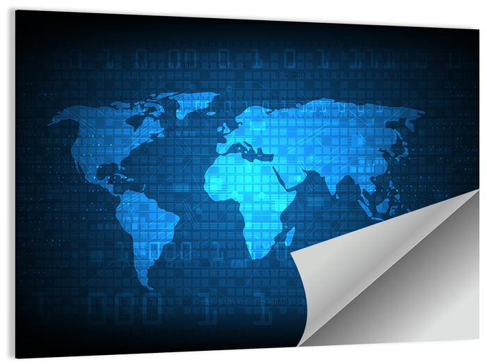 Binary Grid World Map Wall Art as a poster print