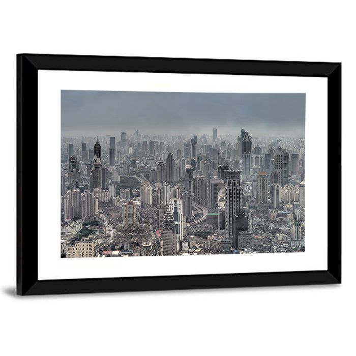 Shanghai Layered Skyline Wall Art as a framed print