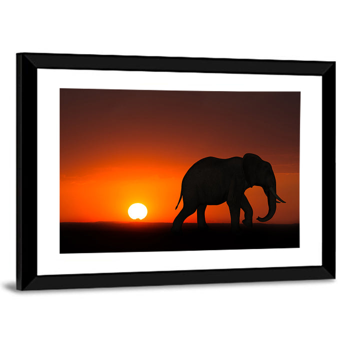 Sunset Elephant Silhouette Wall Art as a framed print