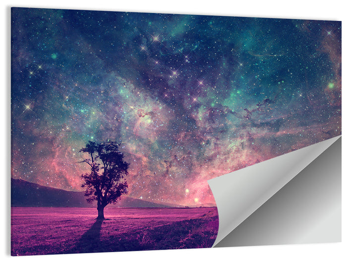 Lone Tree Under Nebula Sky Wall Art as a poster print