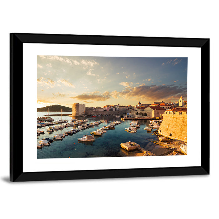 Dubrovnik Old Port at Golden Hour Wall Art as a framed print