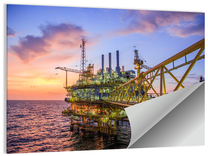 Golden Hour Offshore Oil Rig Wall Art as a poster print