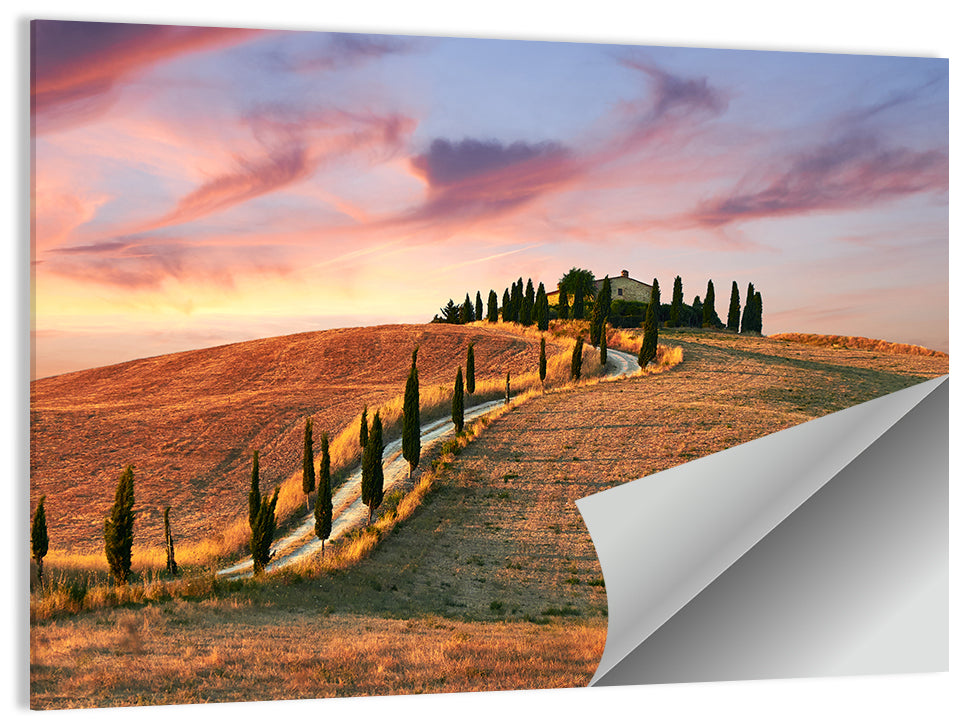 Tuscan Hilltop Road at Dusk Wall Art