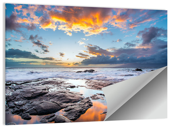 Sunset Over Volcanic Shore Wall Art as a poster print