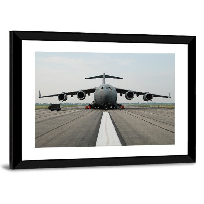 C-130 on Runway Wall Art as a framed print