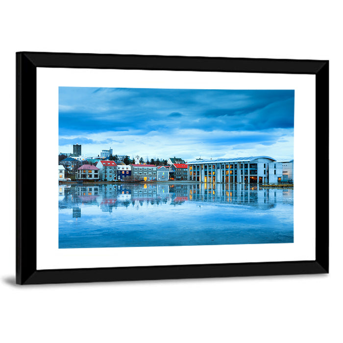 Reykjavik City Hall at Blue Hour Wall Art as a framed print