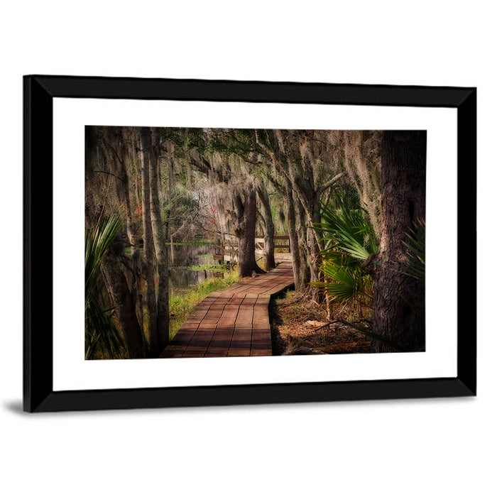 Louisiana Swamp Boardwalk Wall Art as a framed print