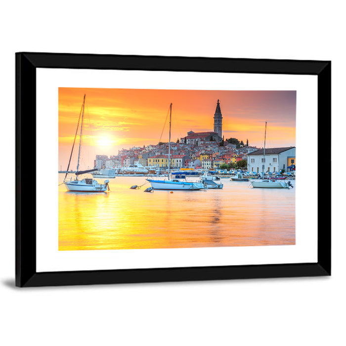 Rovinj Harbor at Sunset Wall Art as a framed print