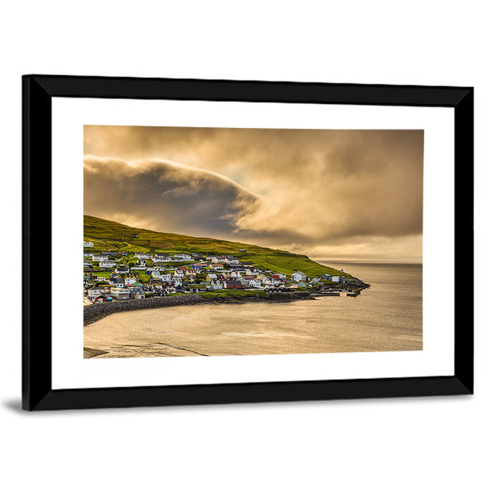 Coastal Village at Golden Hour Wall Art as a framed print