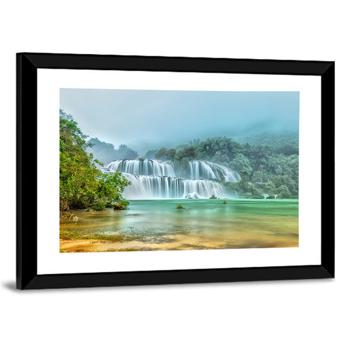 Ban Gioc Waterfalls Misty Morning Wall Art as a framed print