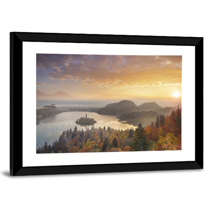 Autumn Morning at Lake Bled Wall Art as a framed print
