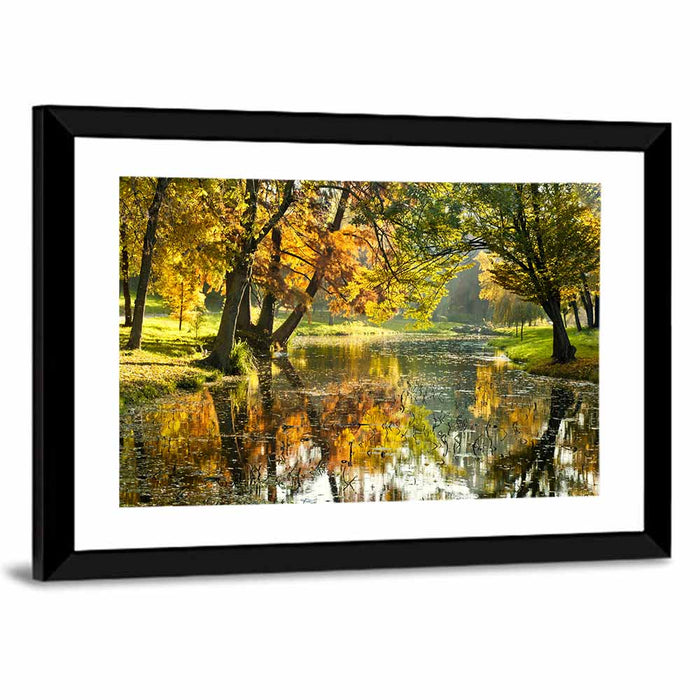 Autumn Canal Landscape Wall Art as a framed print