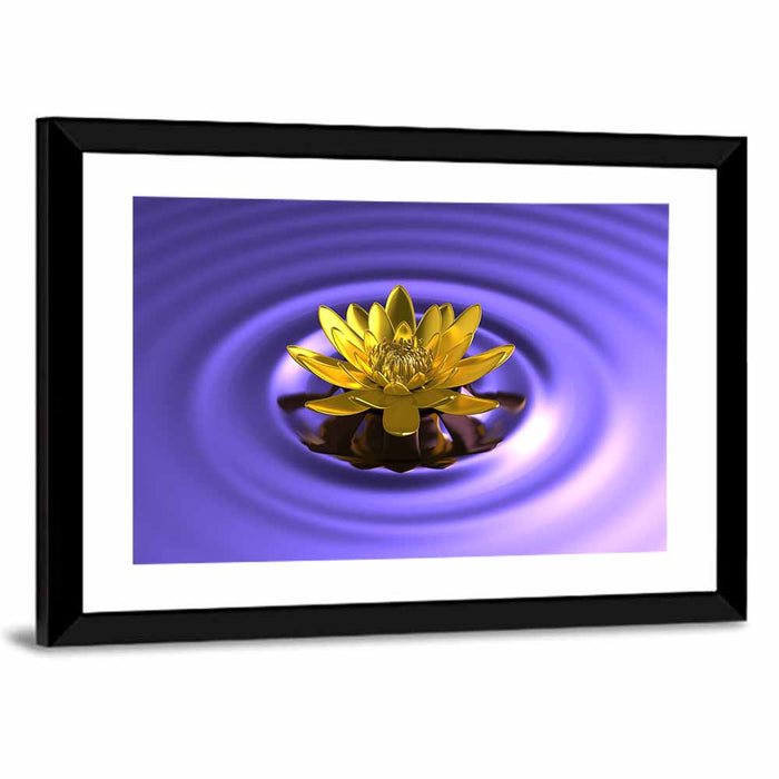 Golden Lotus Over Purple Waves Wall Art as a framed print